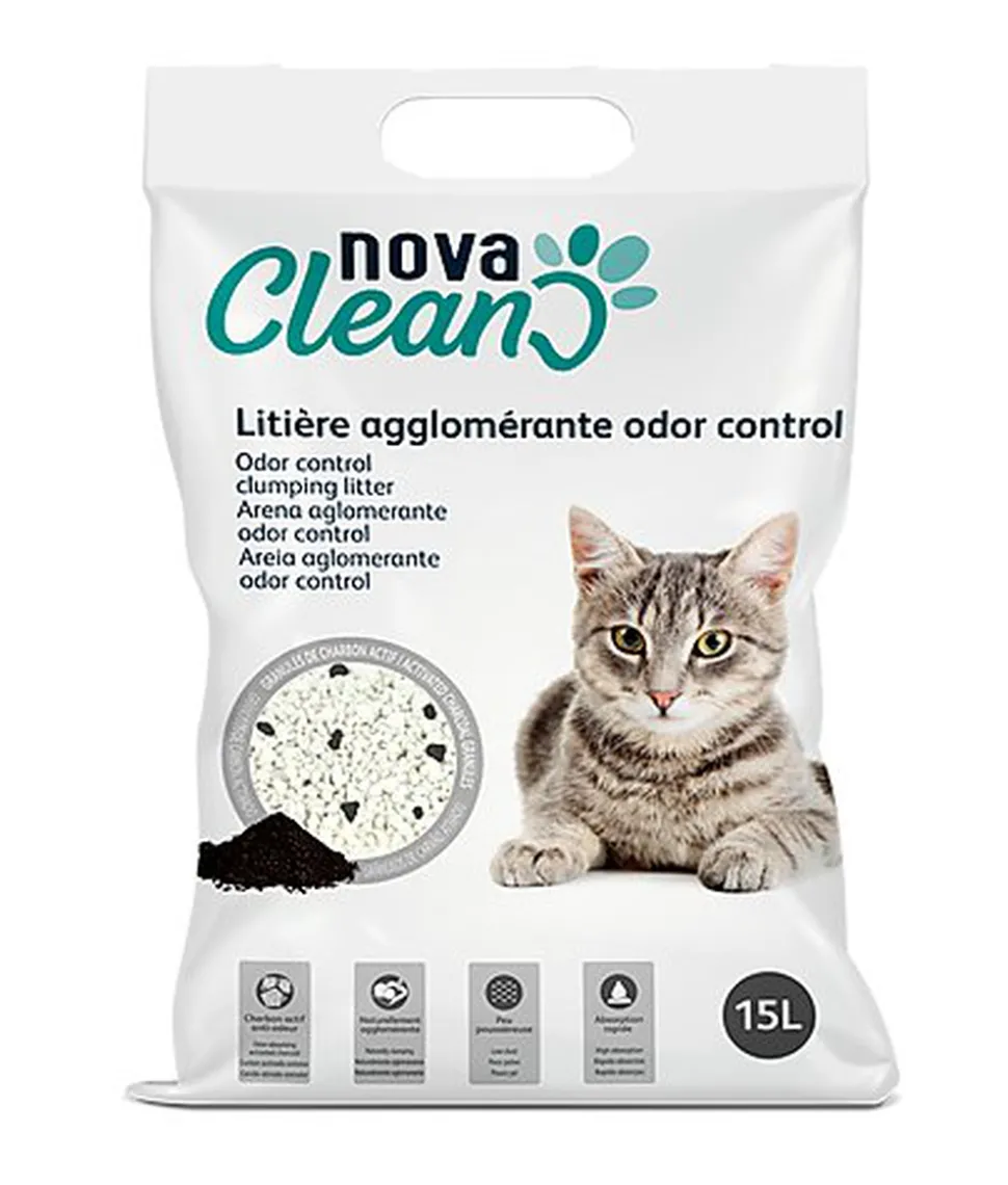 Nova Clean - Litière Agglomérante aux Granulés de Charbon Actif - 15L