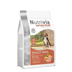 Nutrivia Nature Plus - Croquettes Naturelles au Poulet Frais pour Chien Adulte de Toutes Races - 3Kg