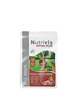 Nutrivia Nature Plus - Croquettes Naturelles au Poulet et Canard pour Chats Adultes - 2kg