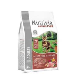 Nutrivia Nature Plus - Croquettes Naturelles au Poulet et Canard pour Chats Adultes - 2kg