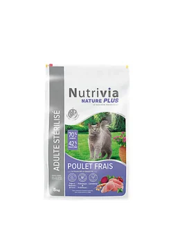 Nutrivia Nature Plus - Croquettes Naturelles au Poulet pour Chats Stérilisés - 5kg
