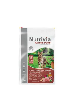 Nutrivia Nature Plus - Croquettes Naturelles au Poulet et Canard pour Chats Adultes - 5kg