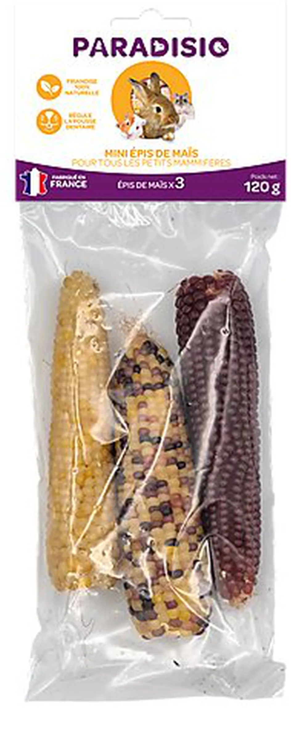 Paradisio - Epis de Mini Maïs Couleur x3 pour Rongeurs - 120g