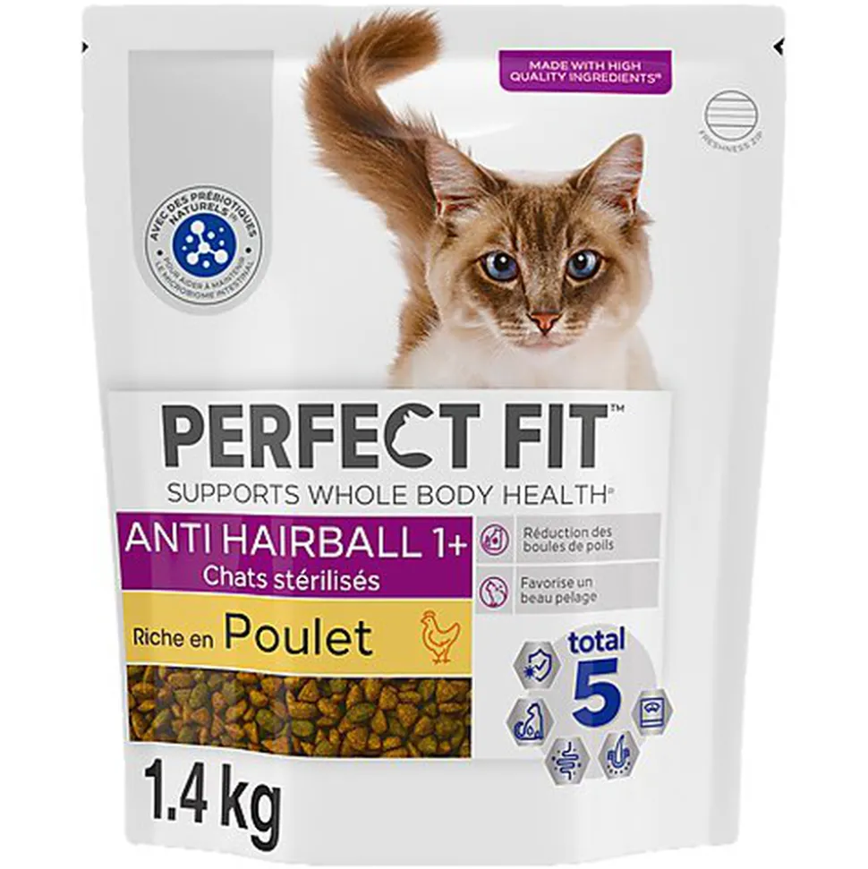 PERFECT FIT - Croquettes ANTI-HAIRBALL 1+ Poulet chat adulte stérilisé - 1,4kg