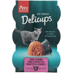 Pets Unlimited - Friandises Delicups au Thon et Crevettes pour Chat - 6x22g