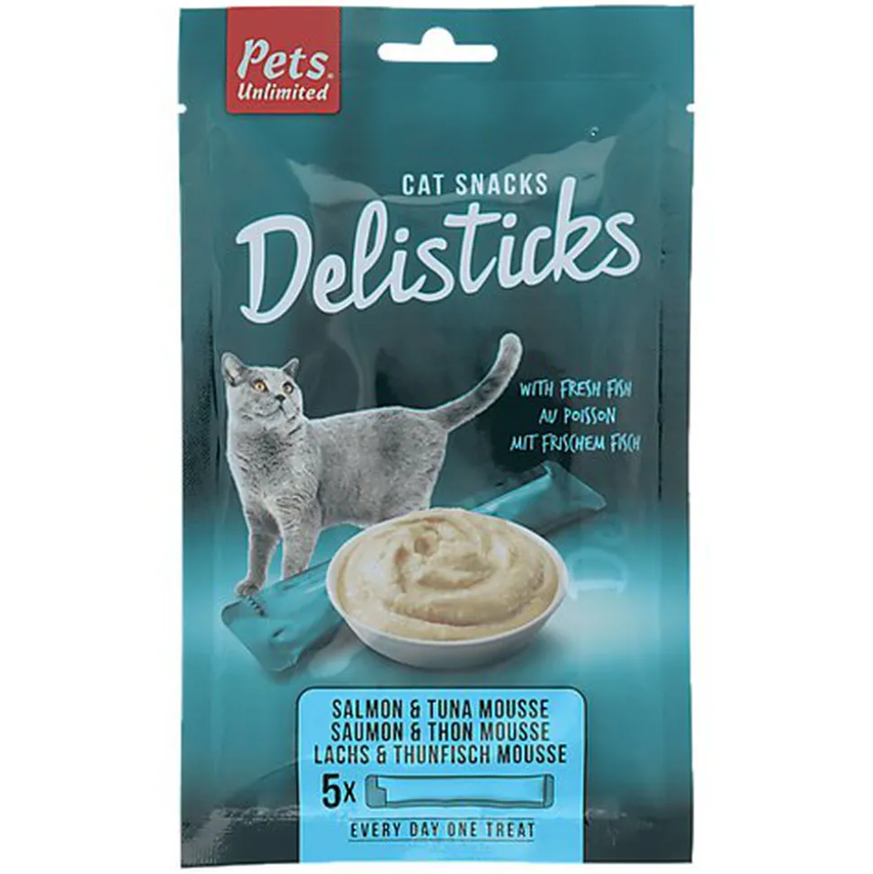 Pets Unlimited - Friandises Delisticks Mousse Saumon et Poulet pour Chat - 5x14g