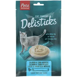 Pets Unlimited - Friandises Delisticks Mousse Saumon et Thon pour Chat - 5x14g