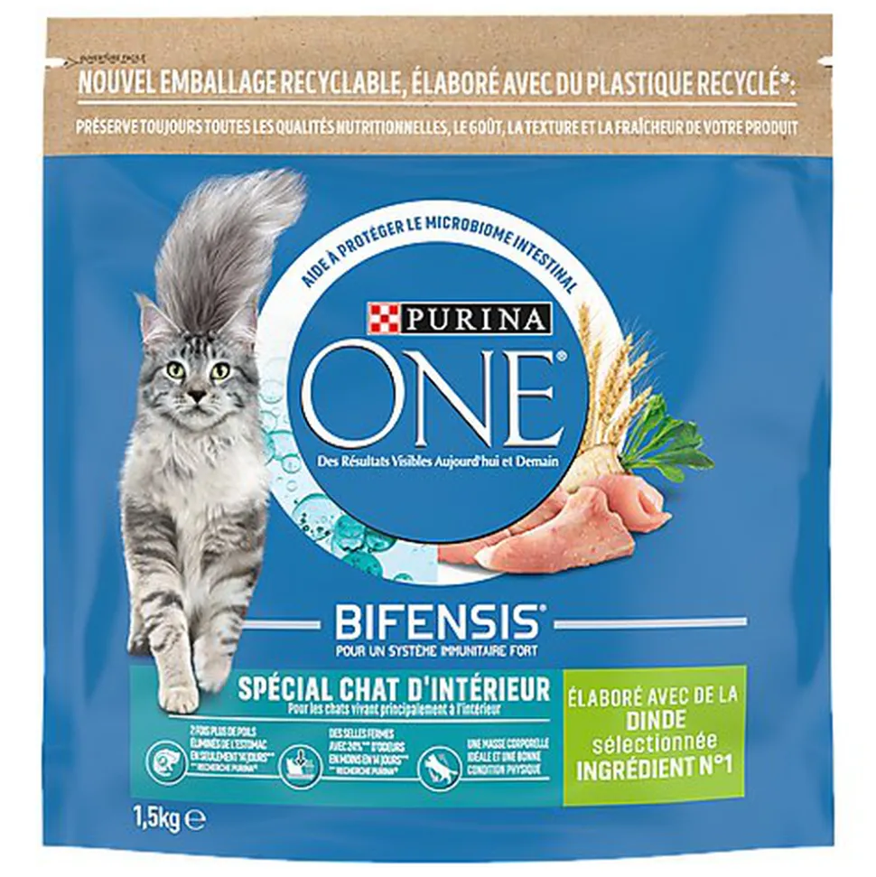 Purina One - Croquettes à la Dinde et Céréales pour Chat Adulte d'Intérieur - 1,5Kg