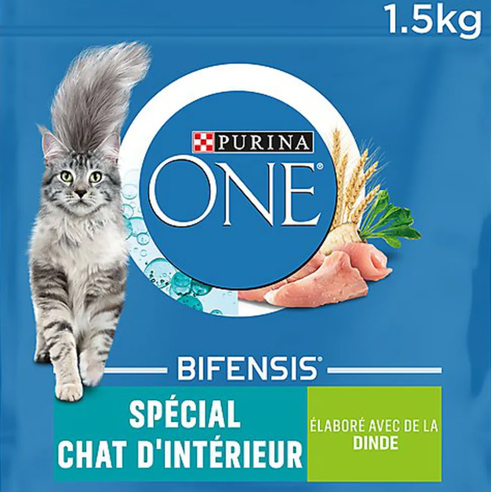 Purina One - Croquettes à la Dinde et Céréales pour Chat Adulte d'Intérieur - 1,5Kg