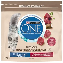 Purina One - Croquettes Adulte Sans Céréales Bœuf pour chats adultes - 1,1kg
