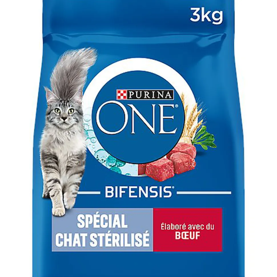 Purina One - Croquettes au Boeuf et Blé pour Chat Adulte Stérilisé - 3Kg