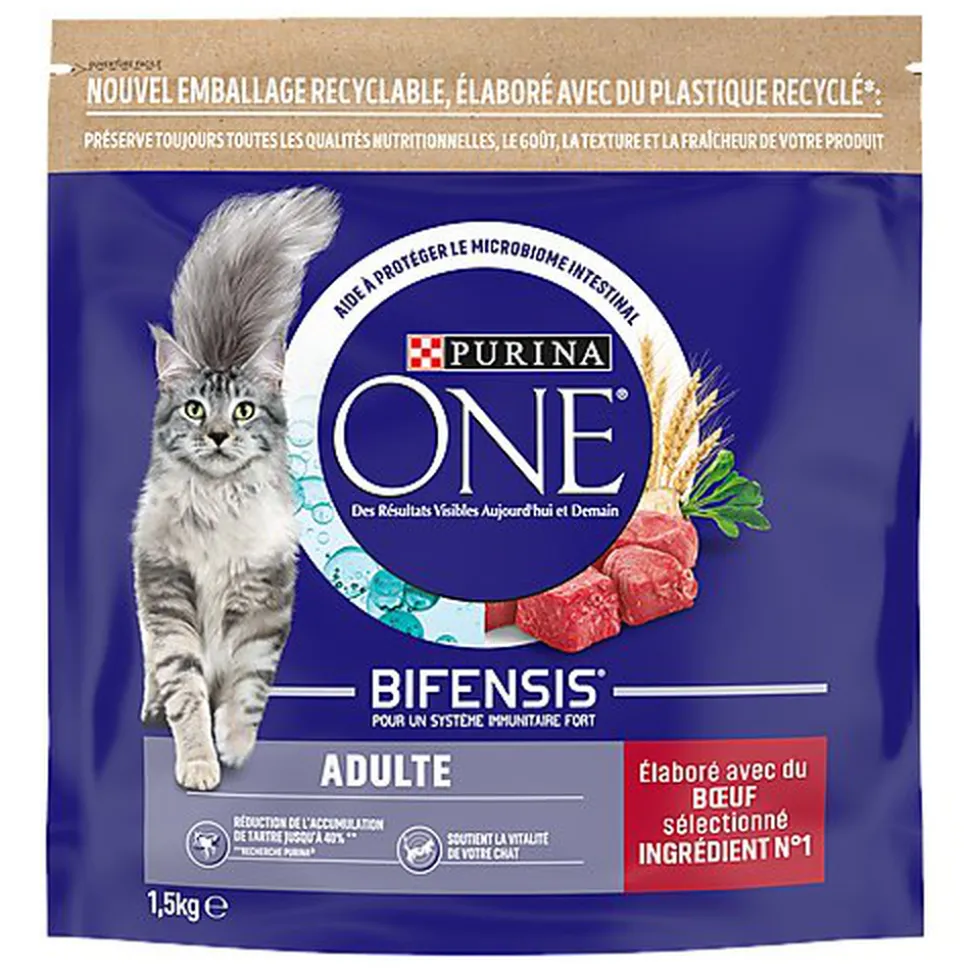 Purina One - Croquettes au Boeuf et Céréales pour Chat Adulte - 1,5Kg