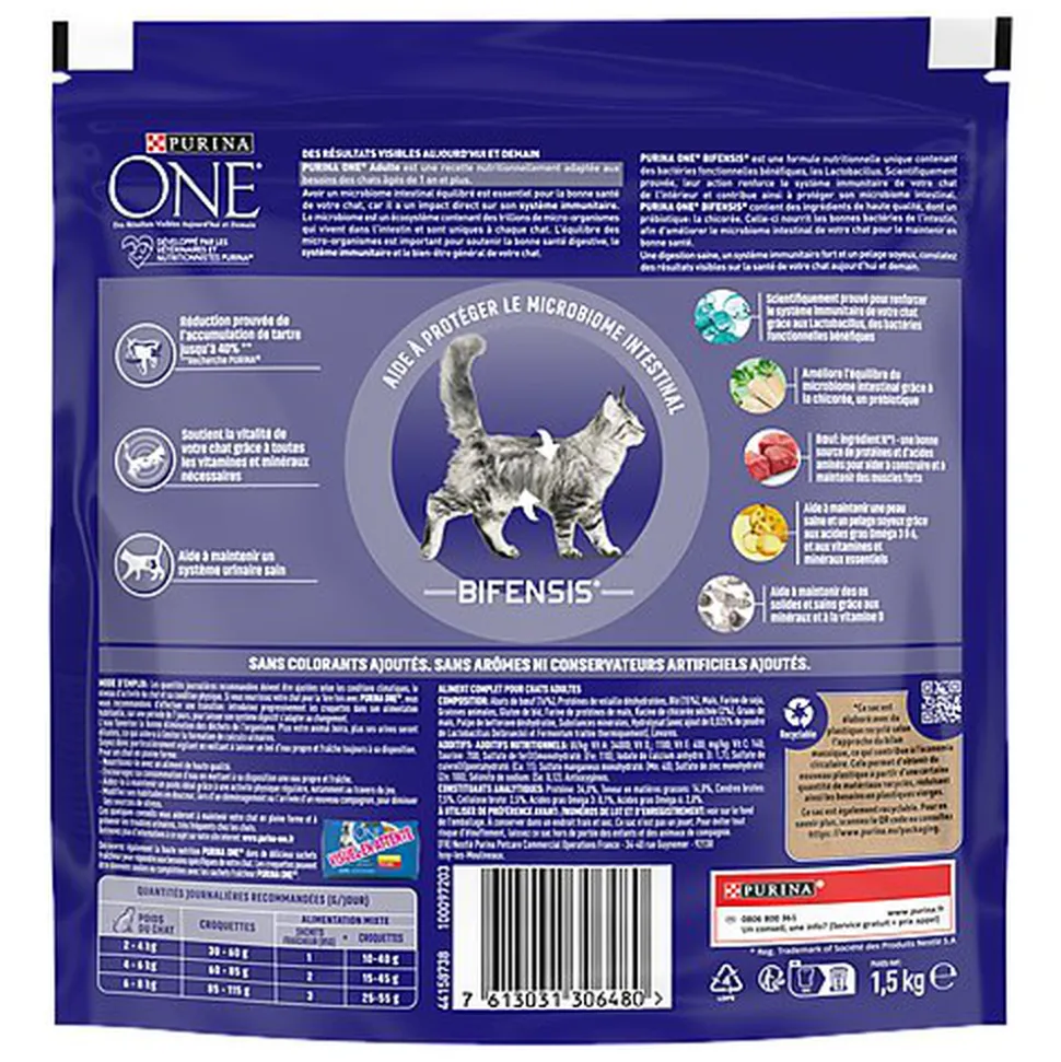 Purina One - Croquettes au Boeuf et Céréales pour Chat Adulte - 1,5Kg