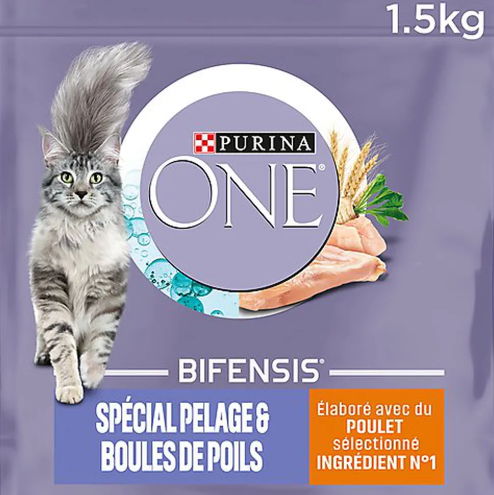 Purina One - Croquettes au Poulet et Céréales Spécial Pelage et Boules de Poils pour Chat Adulte - 1,5Kg