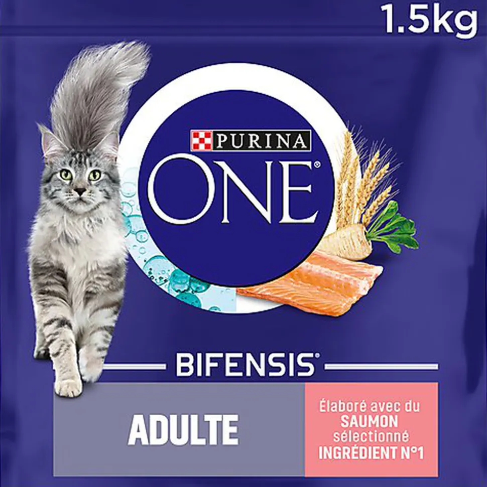 Purina One - Croquettes au Saumon et Céréales pour Chat Adulte - 1,5Kg