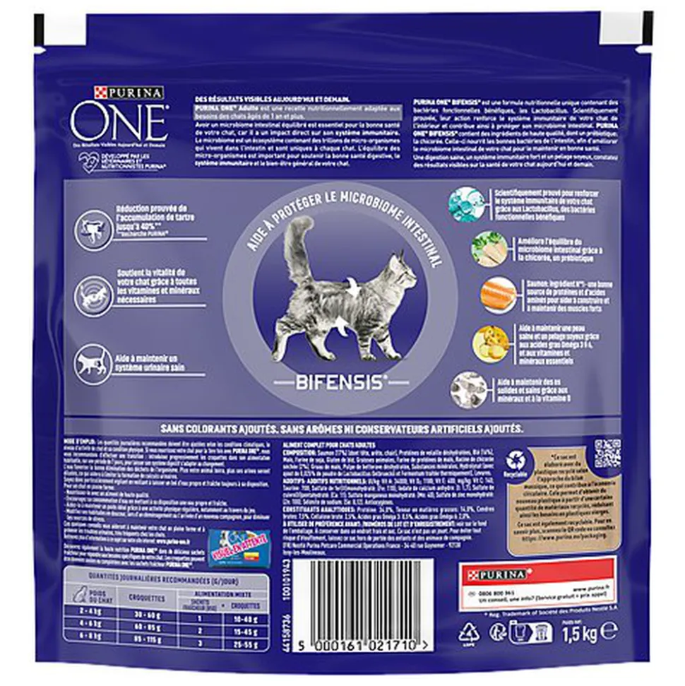 Purina One - Croquettes au Saumon et Céréales pour Chat Adulte - 1,5Kg