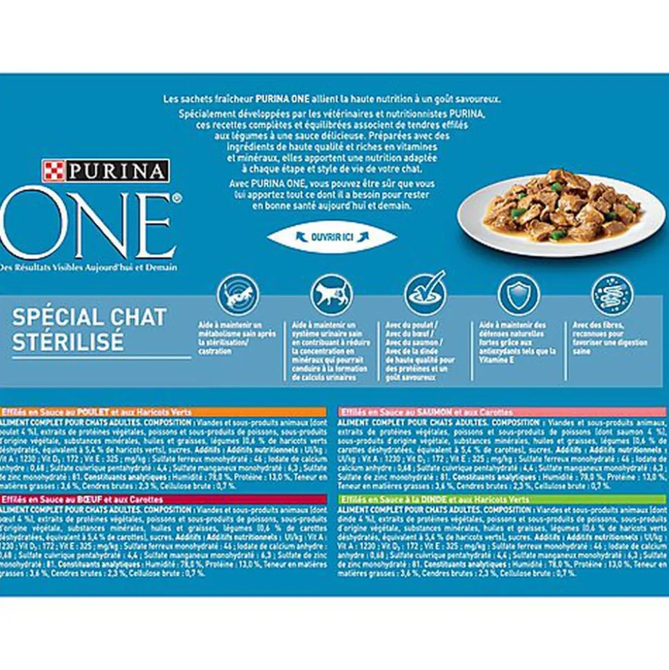 Purina One - Multipack Effilés en Sauce 4 Variétés pour Chat Stérilisé - 8x85g