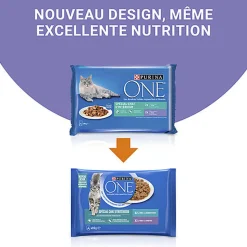 PURINA ONE - Sachets fraîcheurs Thon et Veau pour Chats d'intérieur - 4x85g