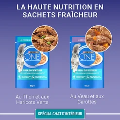 PURINA ONE - Sachets fraîcheurs Thon et Veau pour Chats d'intérieur - 4x85g