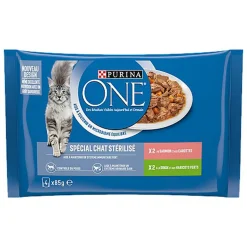 PURINA ONE - Sachets fraîcheurs Saumon et Dinde pour Chats Stérilisés - 4x85g