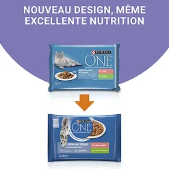 PURINA ONE - Sachets fraîcheurs Saumon et Dinde pour Chats Stérilisés - 4x85g