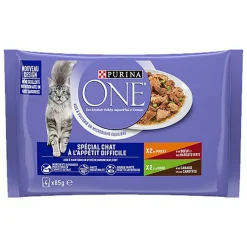 PURINA ONE - Sachets Fraîcheurs Chat difficile en Sauce Bœuf Volaille Légumes pour Chats - 4X85g
