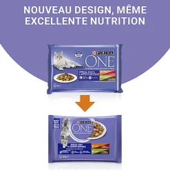 PURINA ONE - Sachets Fraîcheurs Chat difficile en Sauce Bœuf Volaille Légumes pour Chats - 4X85g