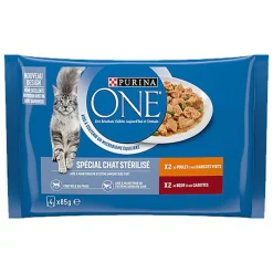 PURINA ONE - Sachets fraîcheurs Poulet et Boeuf pour Chats Stérilisés - 4x85g