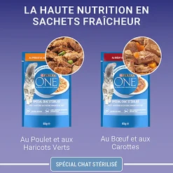 PURINA ONE - Sachets fraîcheurs Poulet et Boeuf pour Chats Stérilisés - 4x85g