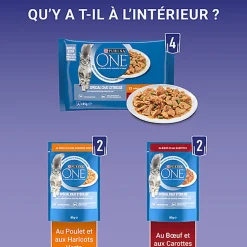 PURINA ONE - Sachets fraîcheurs Poulet et Boeuf pour Chats Stérilisés - 4x85g