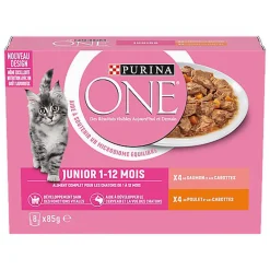 PURINA ONE - Sachets Fraîcheurs en Sauce Saumon et Poulet pour Chatons - 8x85g