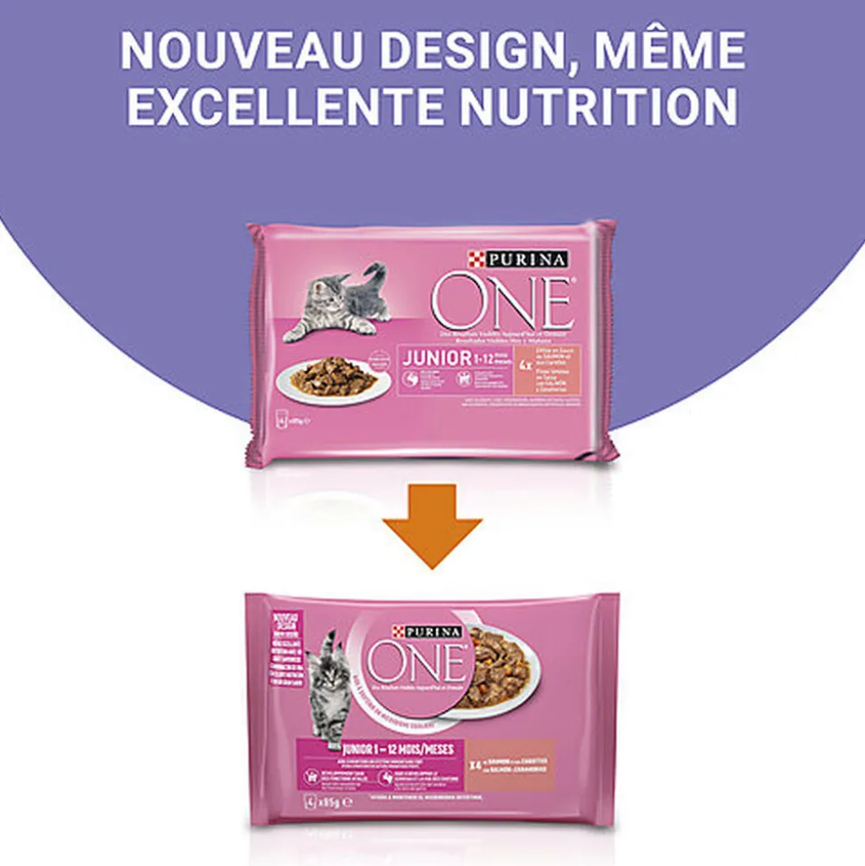 PURINA ONE - Sachets fraîcheurs au Saumon pour Chatons - 4x85g