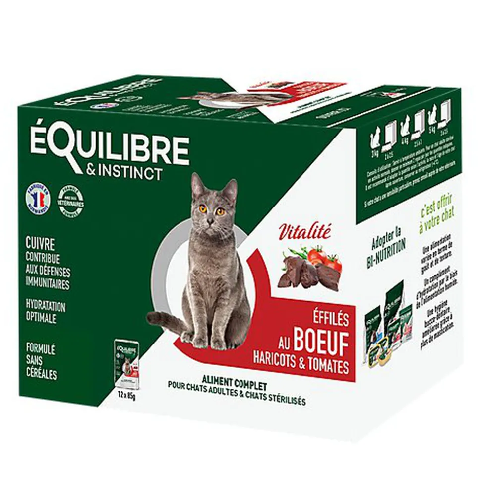 Équilibre & Instinct - Sachets Fraîcheurs Vitalité Bœuf et Légumes pour Chat - 12x85g