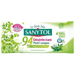 Sanytol - Lingettes Désinfectantes Multi-usages Eucalyptus & Menthe - x72