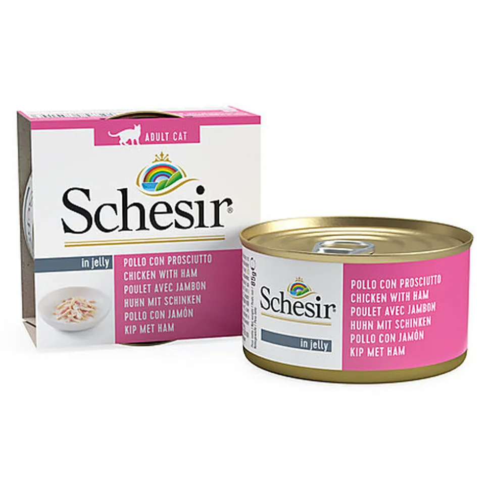 Schesir - Boîte Pâtée au Filets de Poulet avec Jambon en Gelée pour Chat - 85g