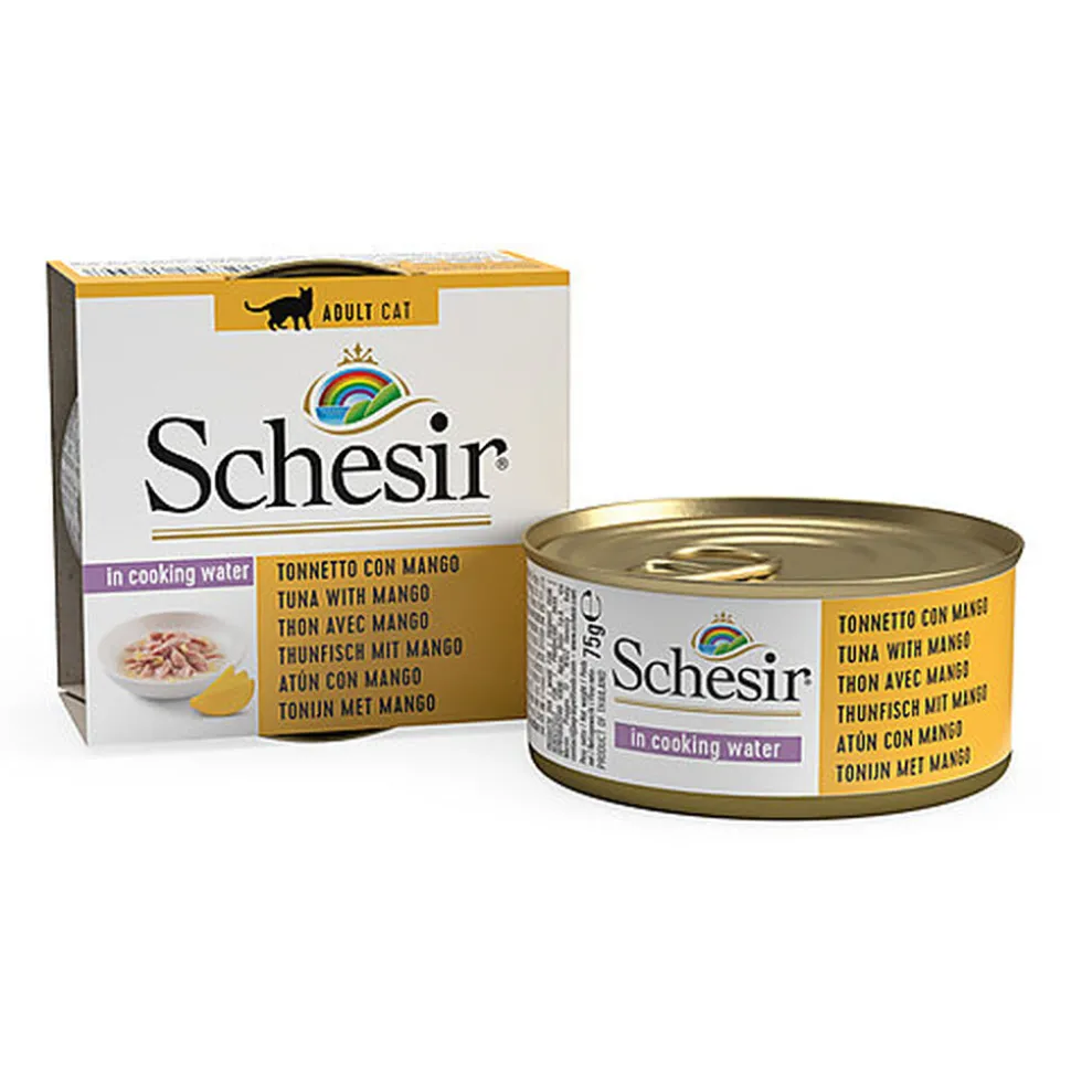 Schesir - Boîte Pâtée au Thon et Mangue avec morceaux de Fruits pour Chat - 75g