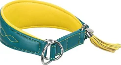 Trixie - Collier Confort Lévriers en Cuir Bleu et Jaune