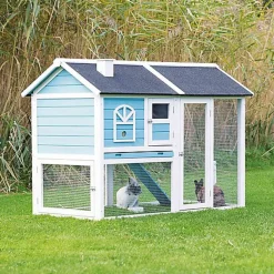 Trixie - natura clapier avec enclos 2 étages bleu/blanc - 156x110x80cm