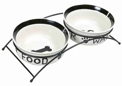 Trixie - Set gamelles en céramique/métal blanc/noir - 2 x 1.6 l