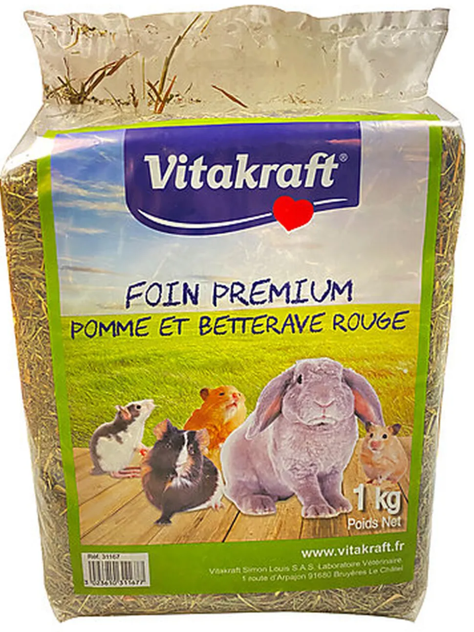Vitakraft - Foin Premium Pomme et Betterave Rouge pour Rongeurs - 1Kg