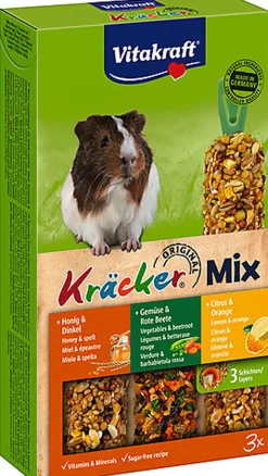 Vitakraft - Friandises Kräcker Trio-Mix au Citron et Orange pour Cochons d'Inde - x3
