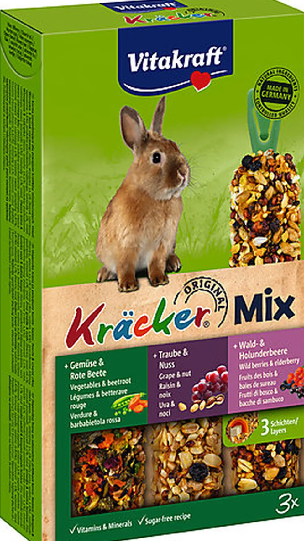Vitakraft - Friandises Kräcker Trio-mix aux Légumes pour Lapins - x3