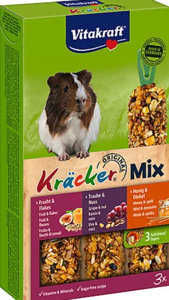 Vitakraft - Friandises Kräcker Trio-Mix au Miel Fruits et Noix pour Cochons d'Inde - x3