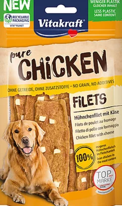 Vitakraft - Friandises Pure Chicken Filets + Dés de Fromage pour Chiens - 80g