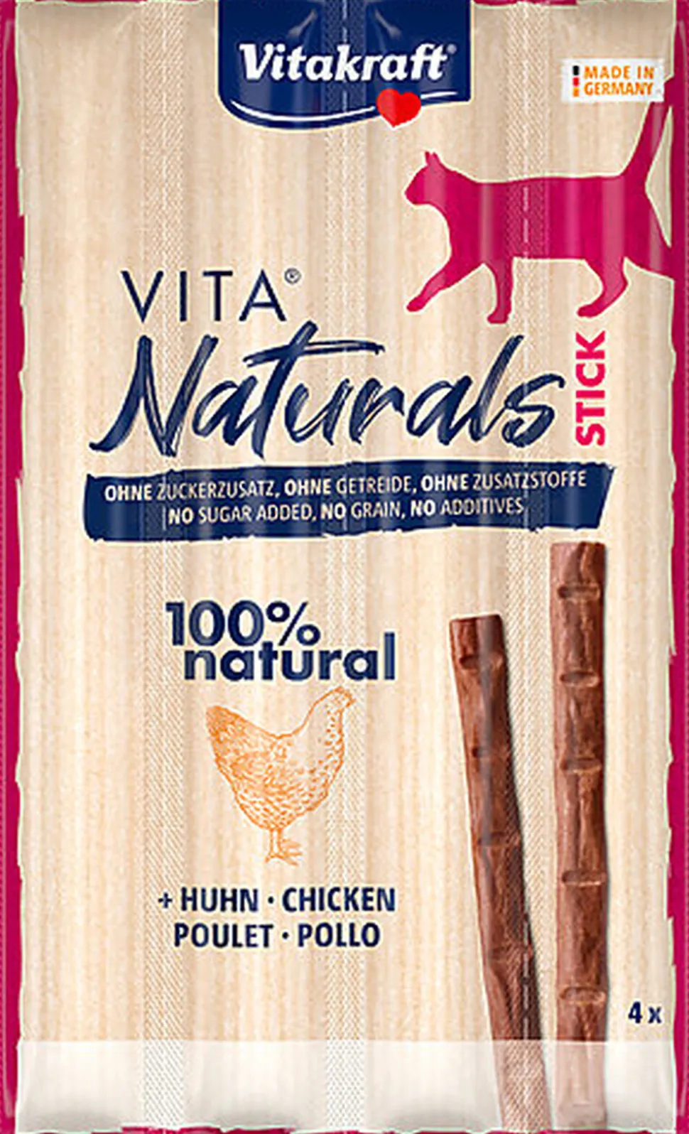 Vitakraft - Friandises Vita Naturals Sticks au Poulet pour Chat - 4x5g