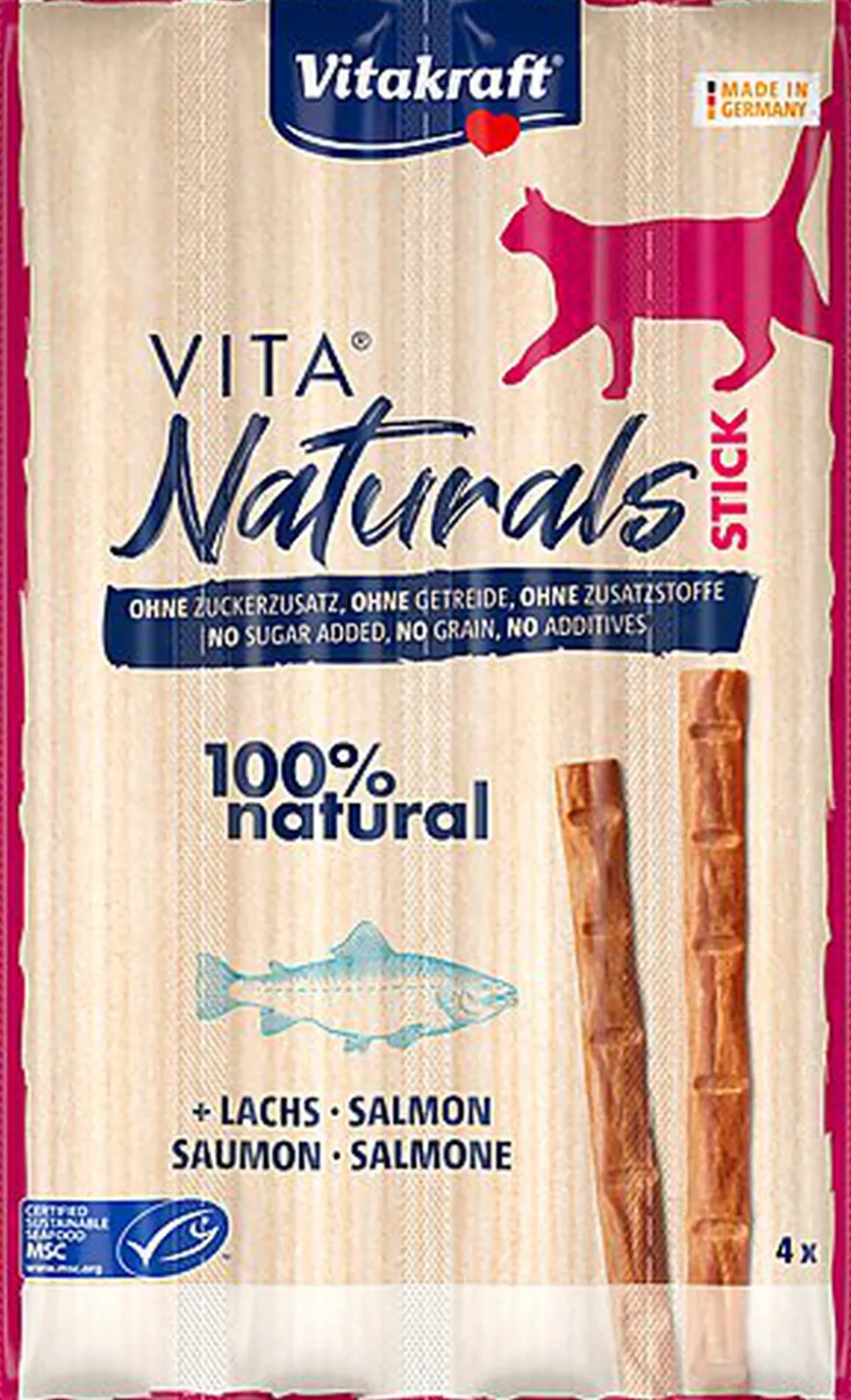 Vitakraft - Friandises Vita Naturals Sticks au Saumon pour Chat - 4x5g