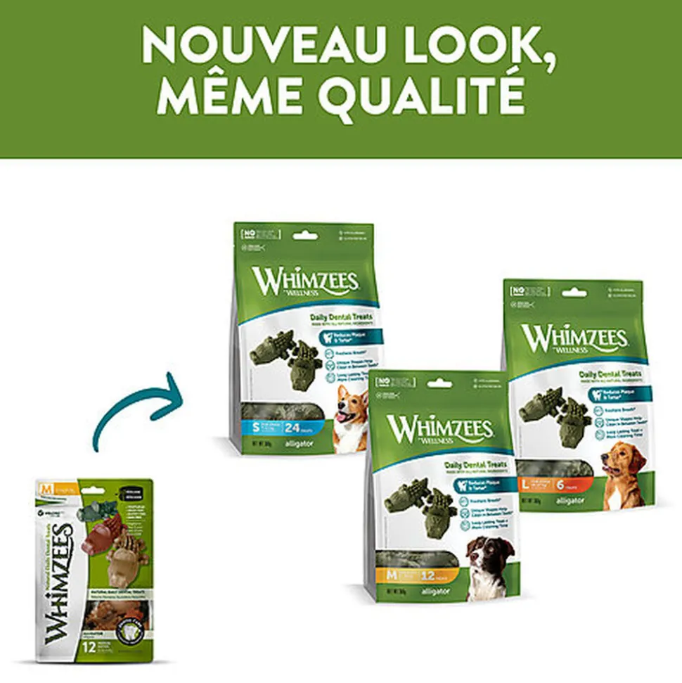 Whimzees - Friandises Nature Crocodile Dog Treats M pour Chien - x12
