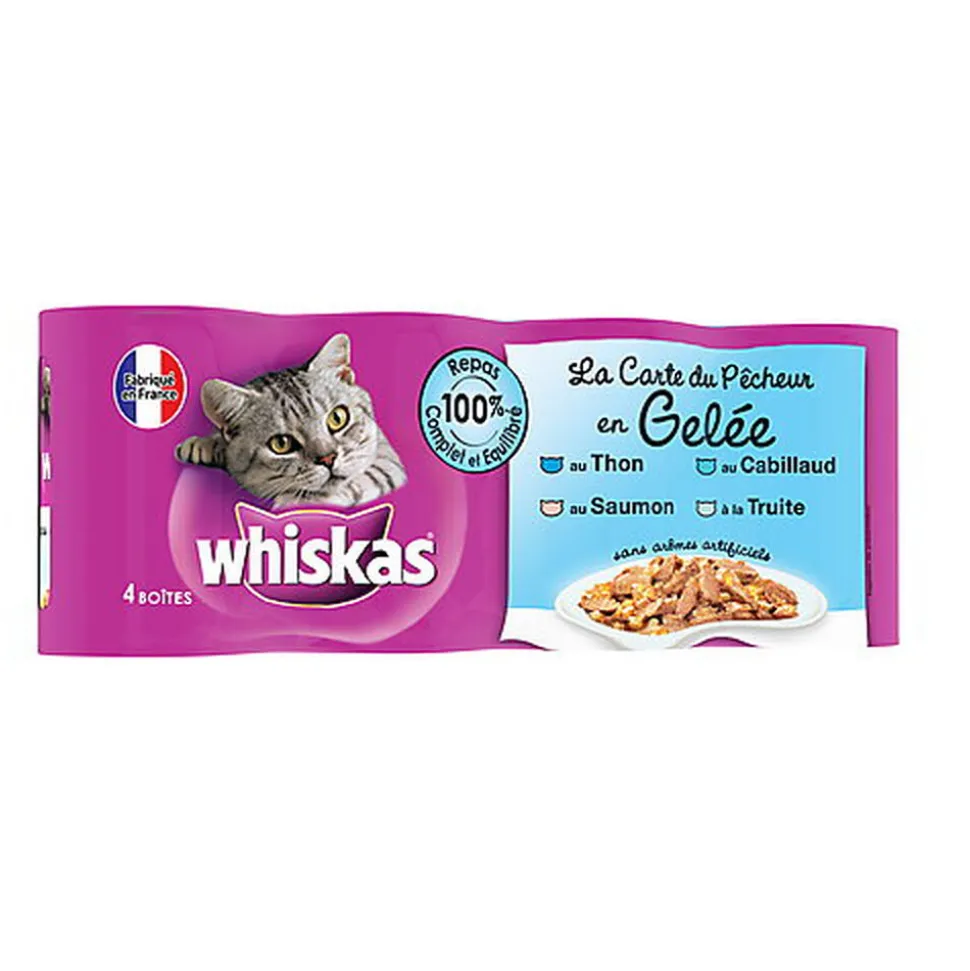 Whiskas - Boîtes La Carte du Pêcheur en Gelée pour Chat - 4x390g