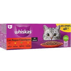 Whiskas - Sachets Fraîcheur Les Repas Classiques en sauce pour Chats - 48x85g 30% offerts