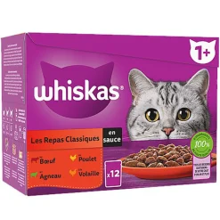Whiskas - Sachets fraîcheur Les Repas Classiques en sauce pour chat adulte 4 variétés - 12x85g